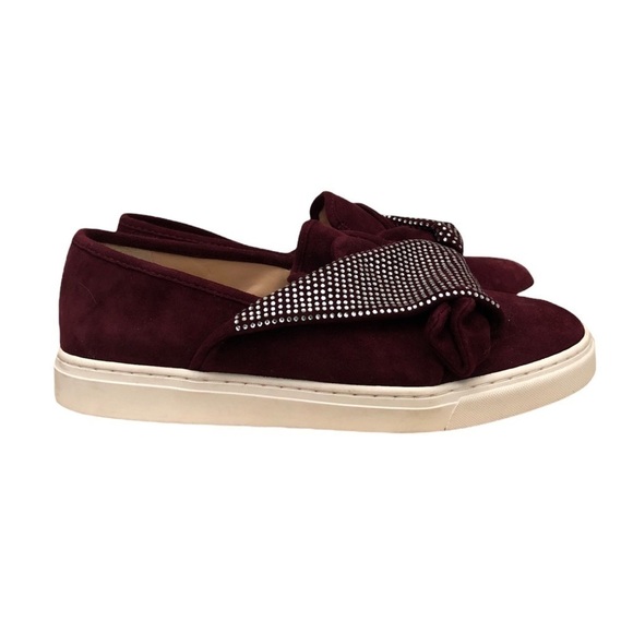 Vince Camuto Barita Burgundy Red Lux Suede Slip On Rhinestone Sneaker 8 - Picture 1 of 10